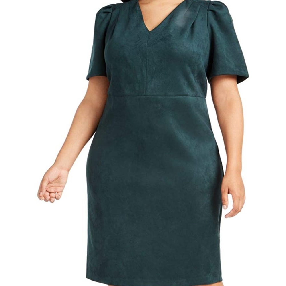 Calvin Klein Women's Dress Plus Sheath Faux Suede Green